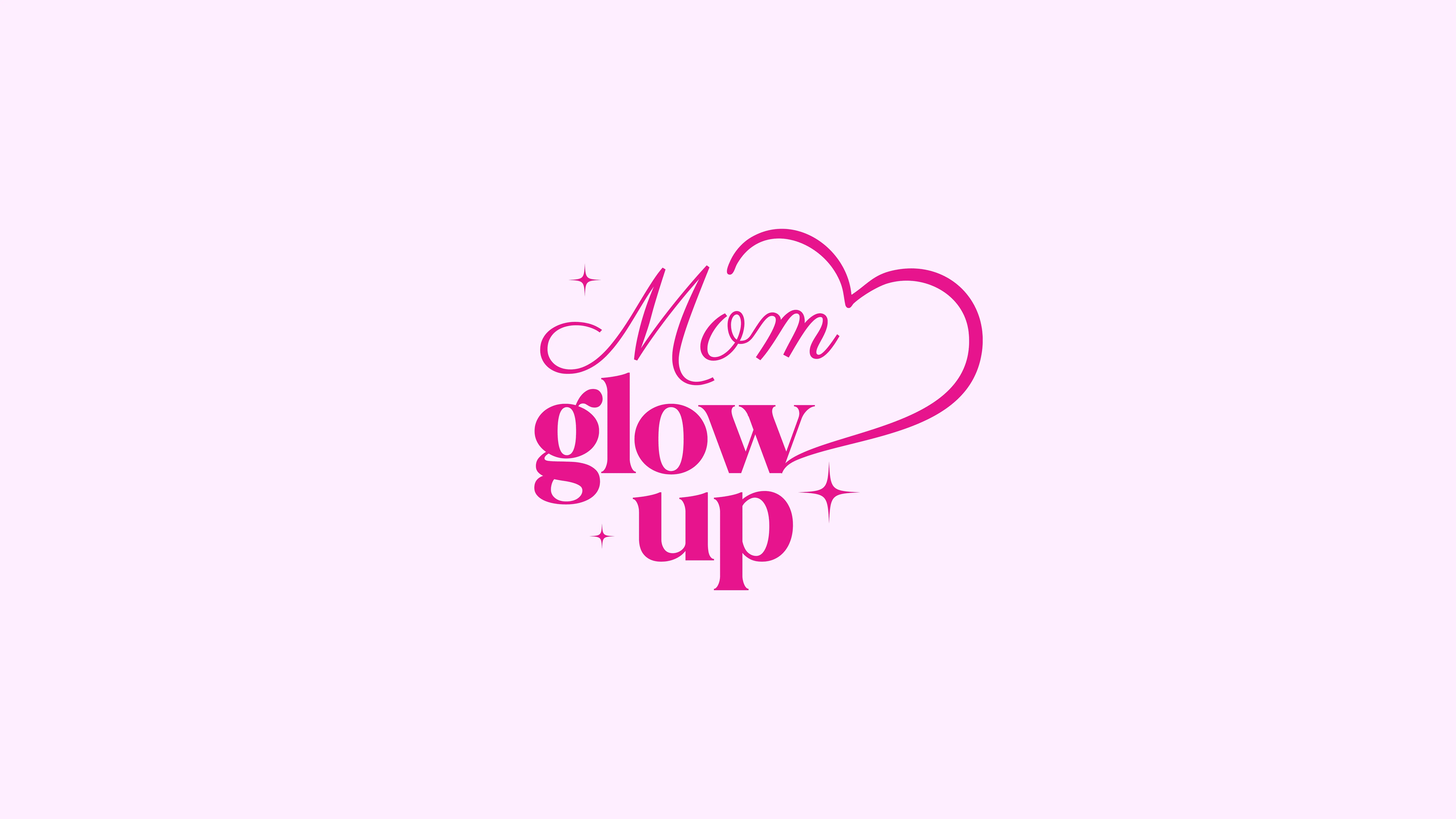 Mom Glow Up campaign mnemonic in pink lettering with a heart outline.
