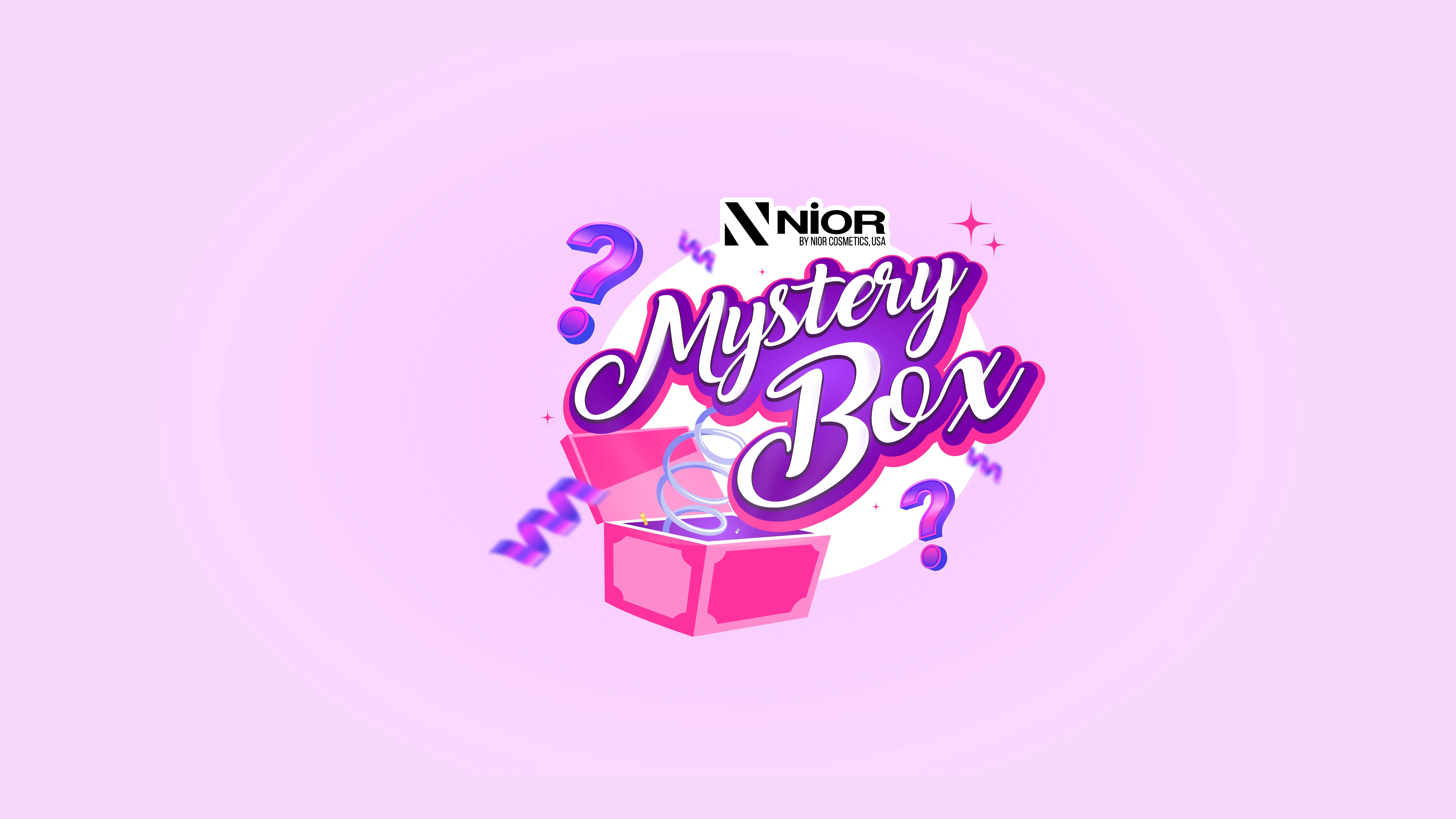 Nior Mystery Box campaign mnemonic in purple and pink lettering.