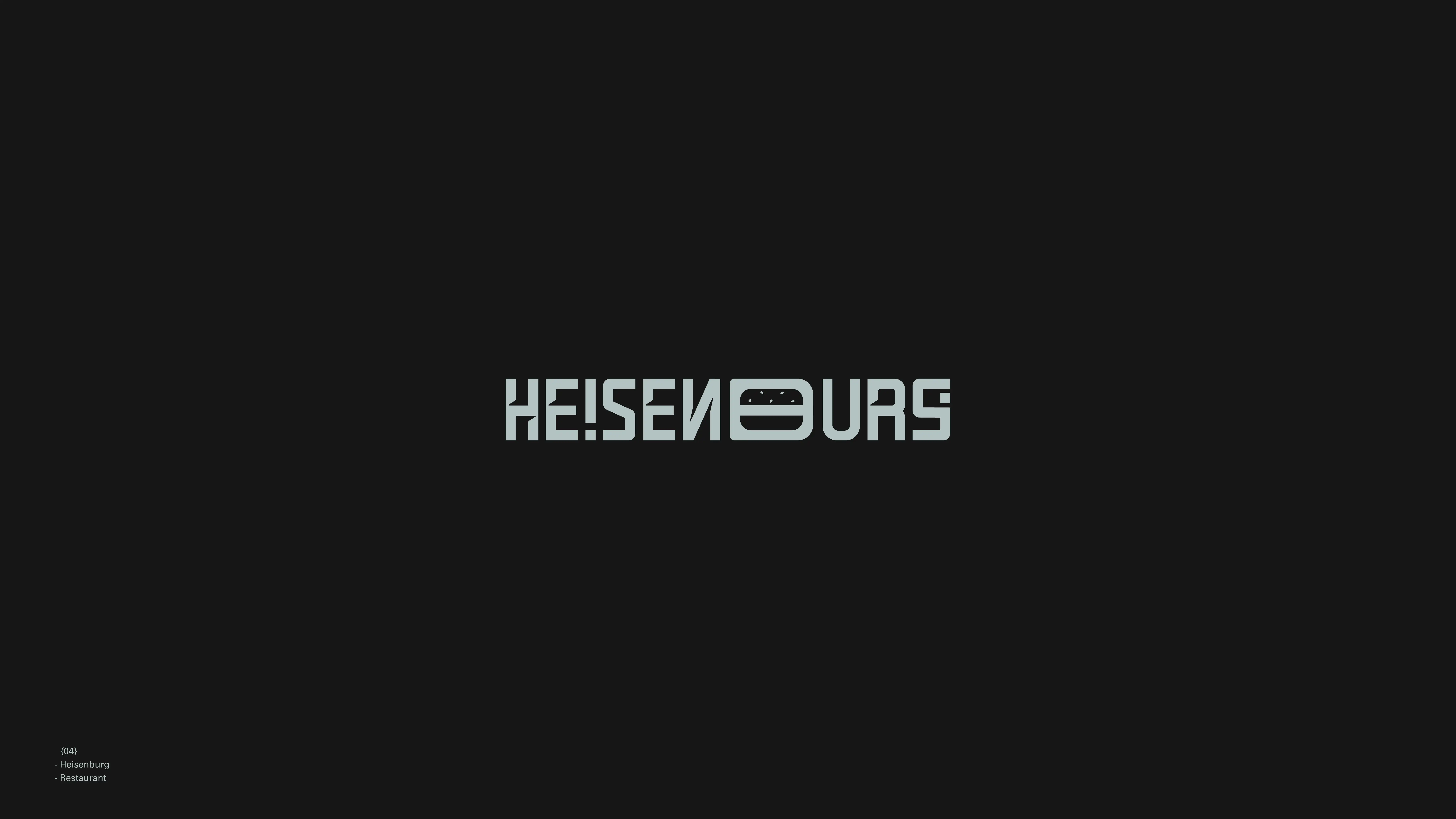 Geometric Heisenburg wordmark with an integrated burger-form character.