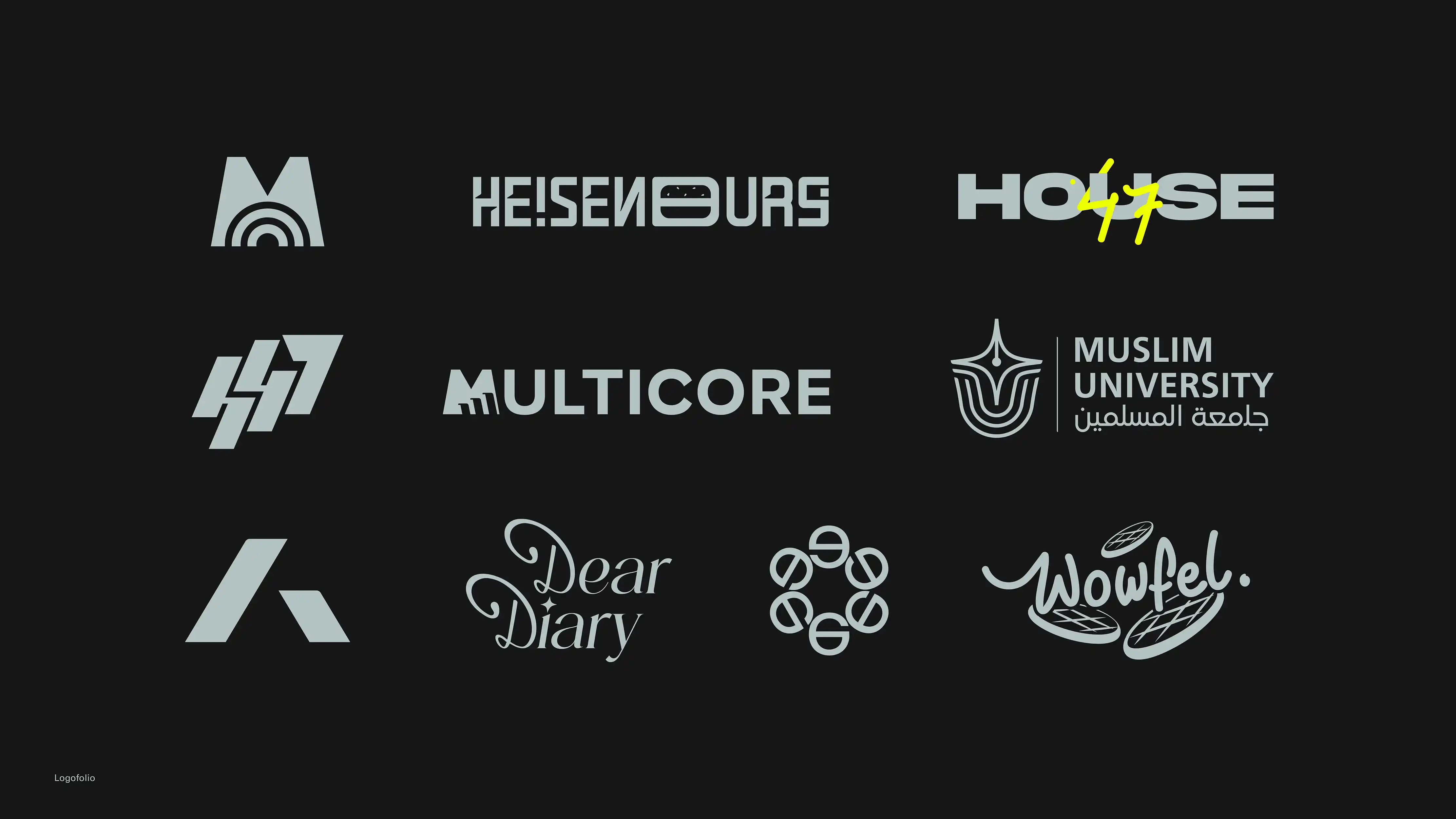 A concluding composition presenting the full Logofolio collection of marks and wordmarks.